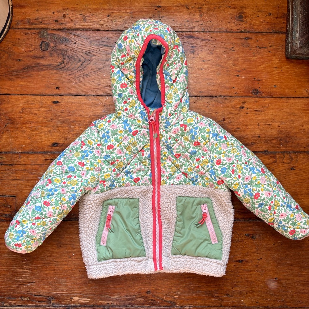 Mini Boden Borg Floral Jacket with Hood Size 3/4